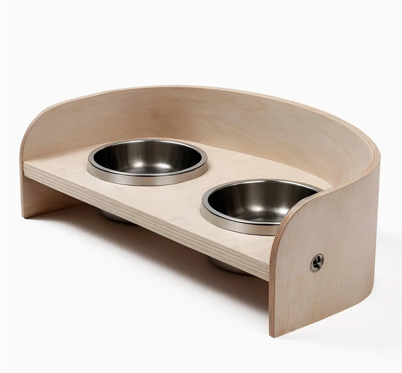 Modern Wooden Pet Bowl Stand with Stainless Steel Bowls Crafted with natural plywood, this modern feeding station brings the warmth of wood into your home while maintaining a sleek, contemporary aesthetic that seamlessly integrates with your décor. Key Fe