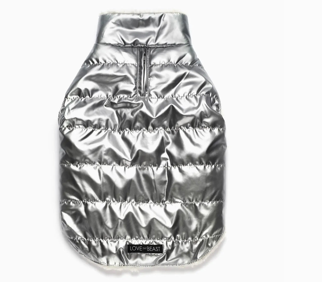 Metallic Puffer Vest, Silver Love Thy Beast