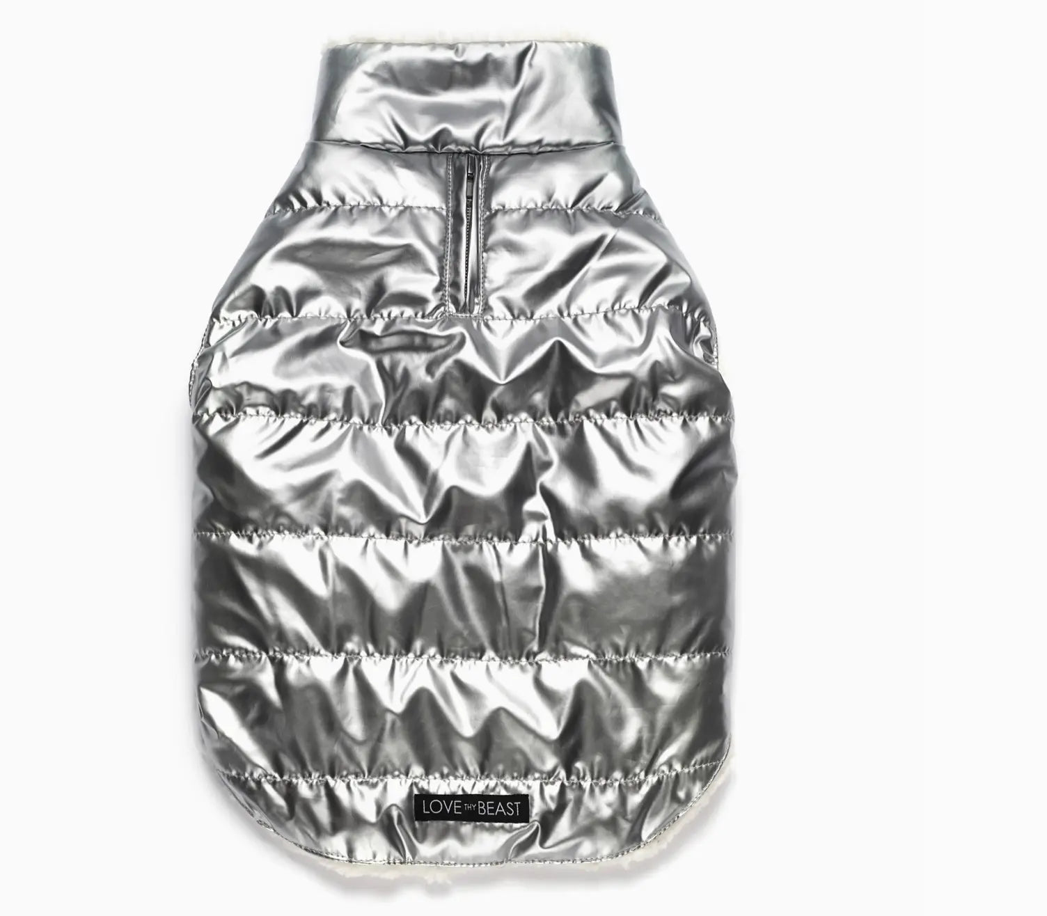 Metallic Puffer Vest, Silver Love Thy Beast