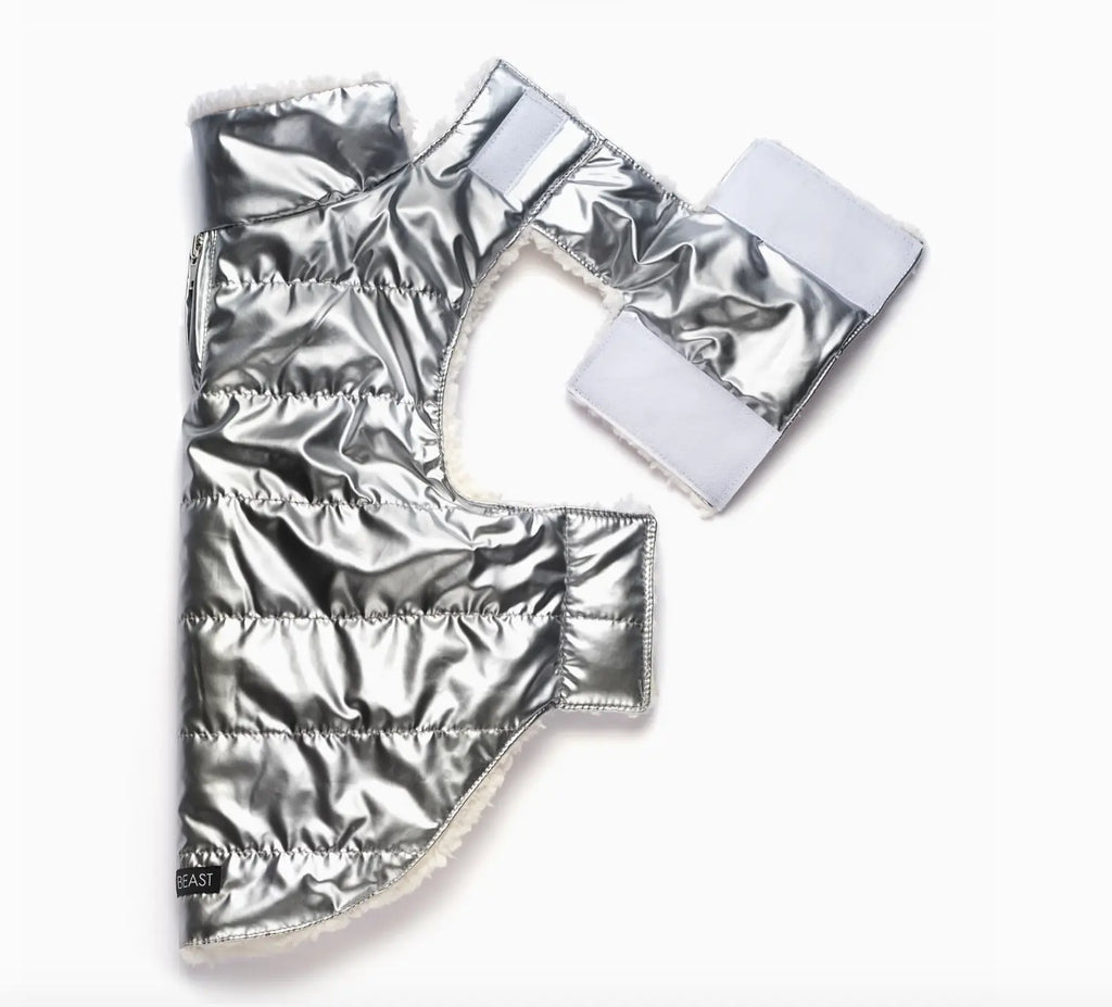 Metallic Puffer Vest, Silver Love Thy Beast