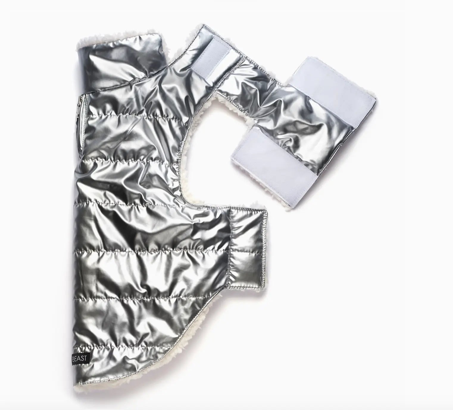 Metallic Puffer Vest, Silver Love Thy Beast
