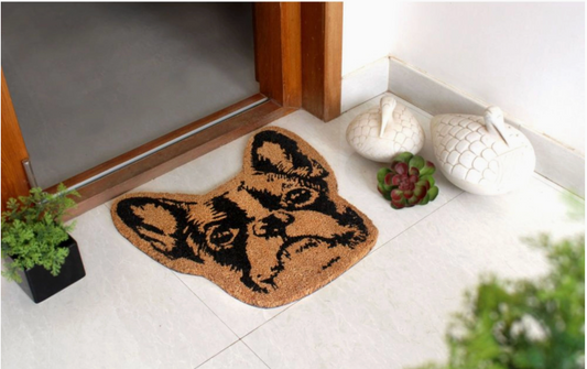 RugSmith Natural Tufted Terrier Head Coir Doormat, 20" X 20"